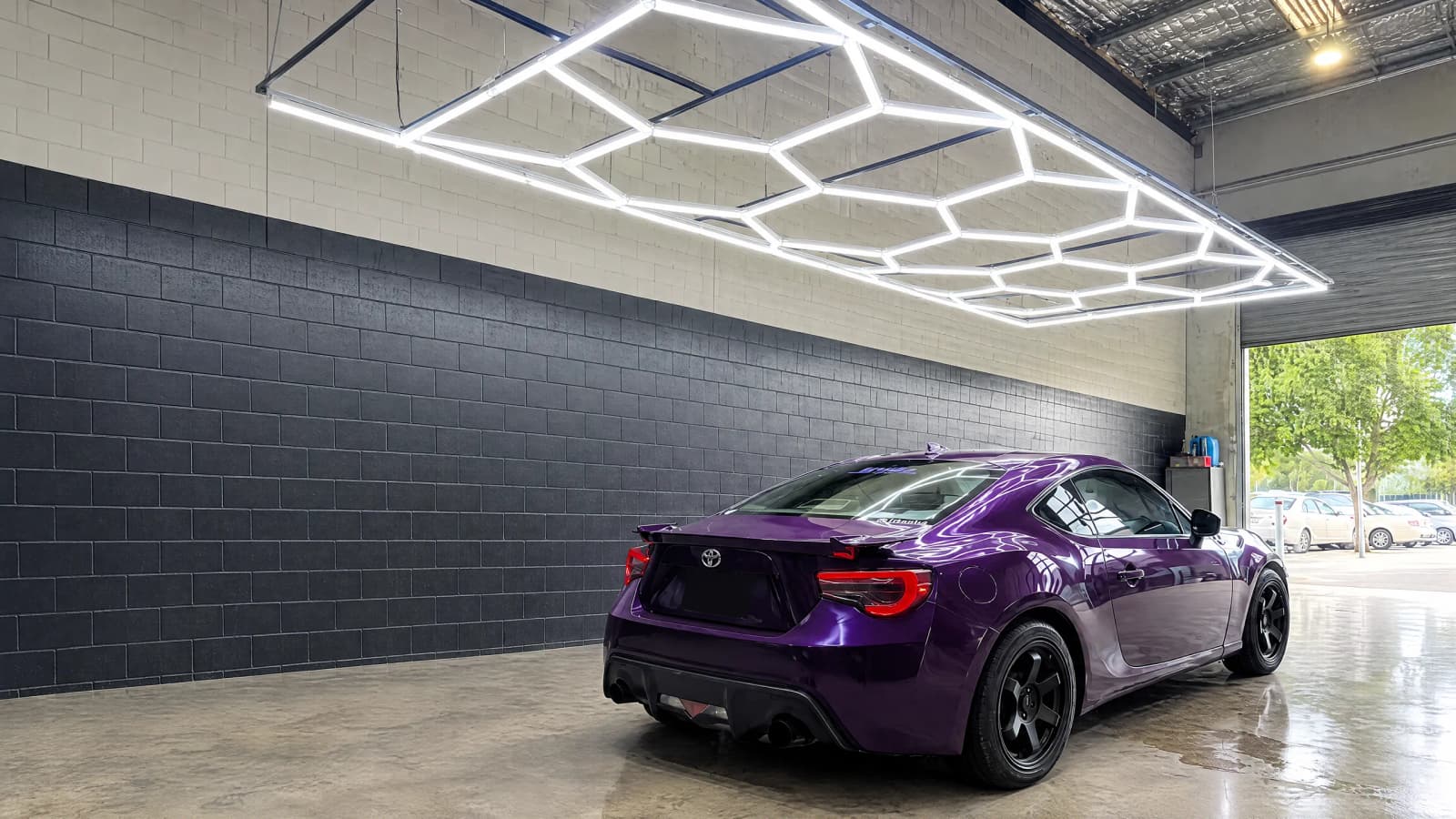 Midnight purple Toyota 86 gloss colour-change wrap in the studio